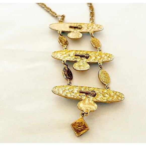 Vintage Hollycraft Egyptian Green and Gold Statement Necklace - Picture 2 of 4